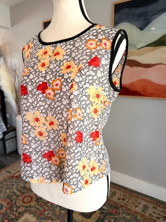 Vintage Yellow & Red Floral Short Sleeve Tank and Topper - Picture 8 of 12
